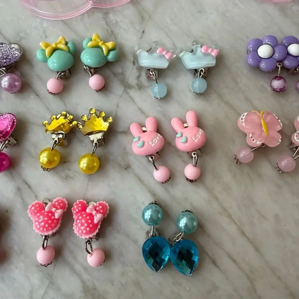 Set of 13 Adorable Cartoon Shape Earring Clips Kids Earrings Toy Girls Ear Decor